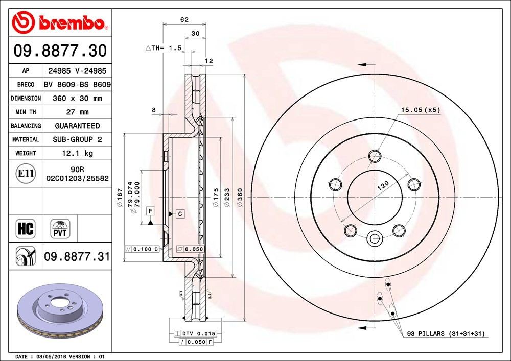 brembo disc brake rotor  frsport 09.8877.31