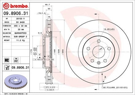 Brembo Disc Brake Rotor  top view frsport 09.8906.31