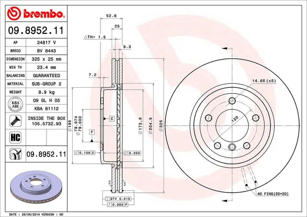 brembo disc brake rotor  frsport 09.8952.11