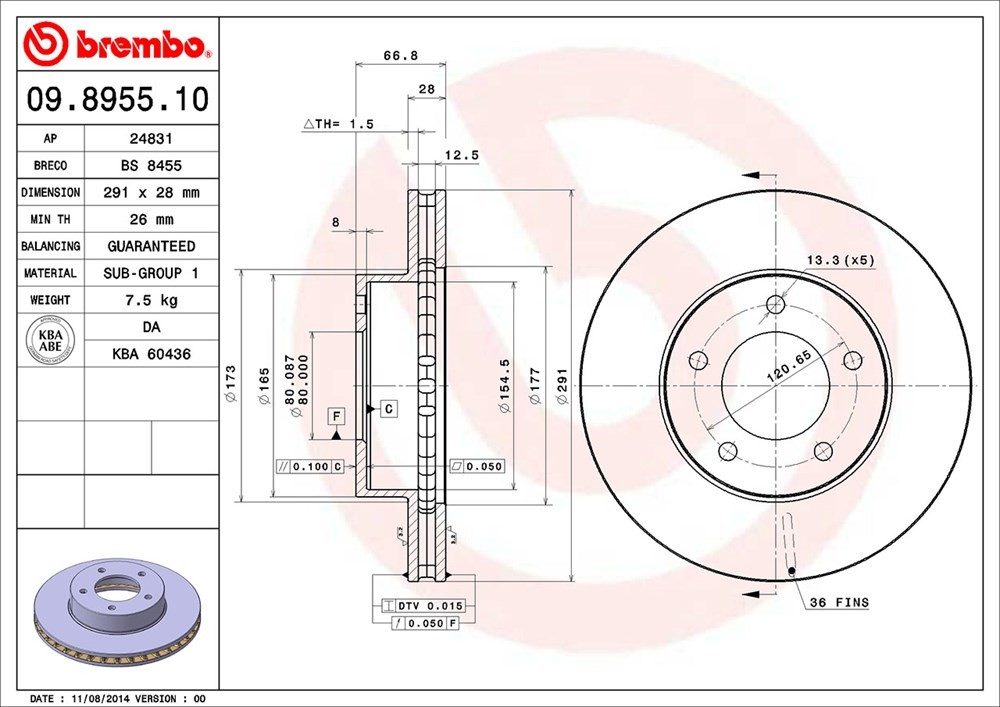 brembo disc brake rotor  frsport 09.8955.10