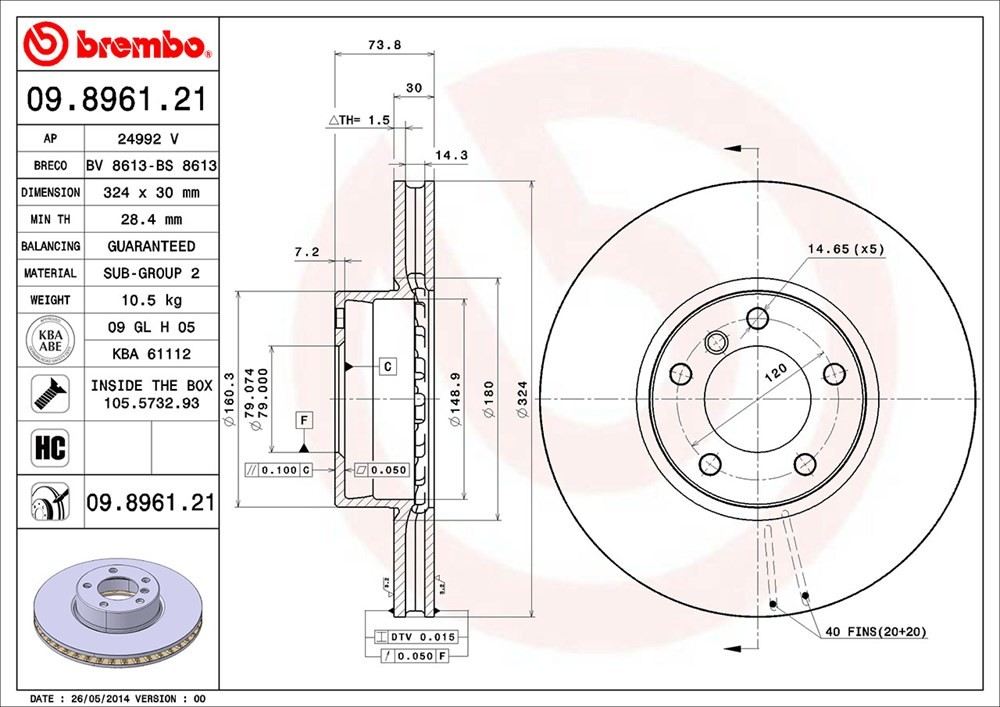 brembo disc brake rotor  frsport 09.8961.21