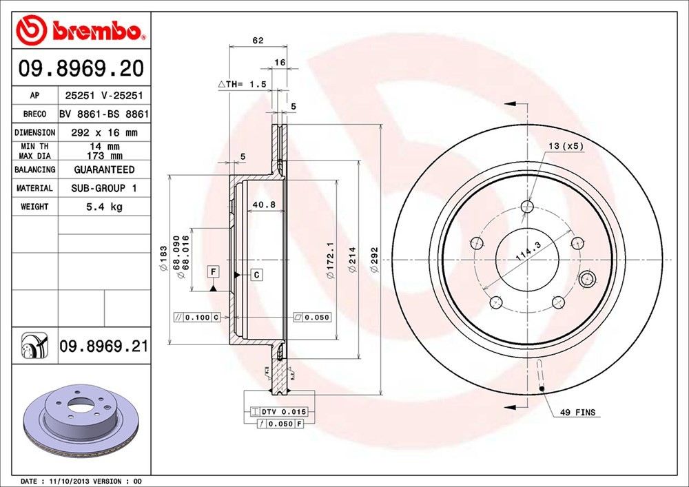 brembo disc brake rotor  frsport 09.8969.21