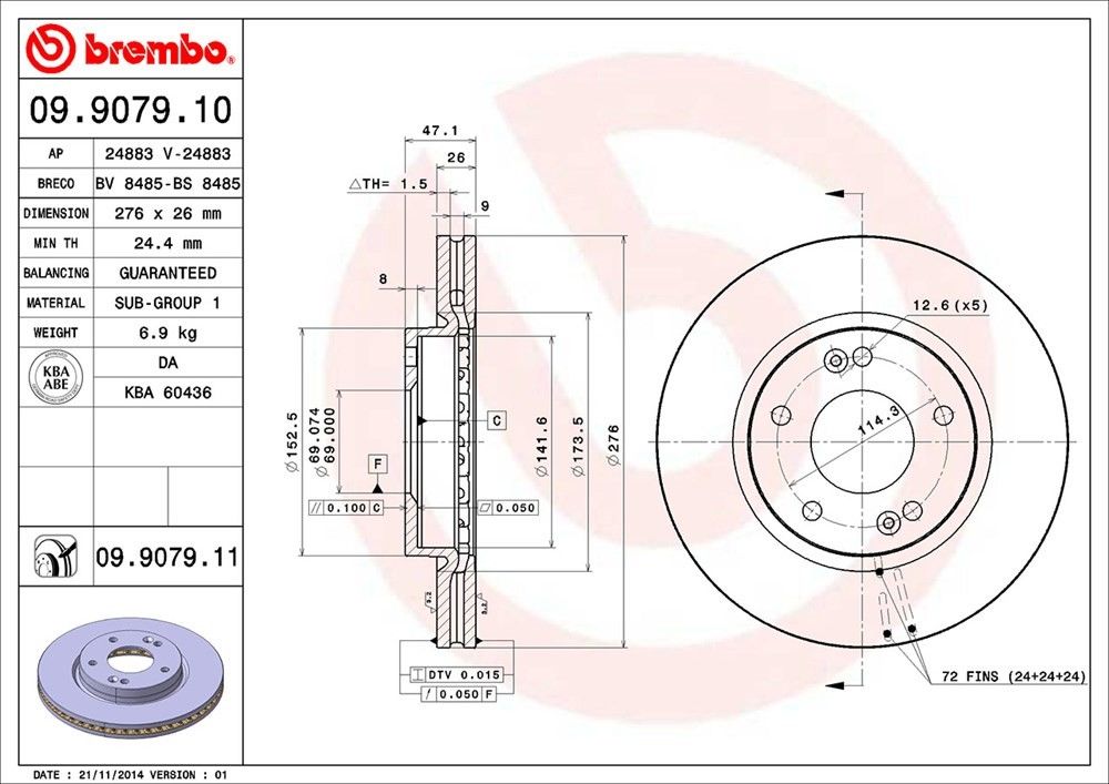 brembo disc brake rotor  frsport 09.9079.11