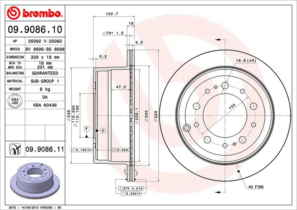 brembo disc brake rotor  frsport 09.9086.11