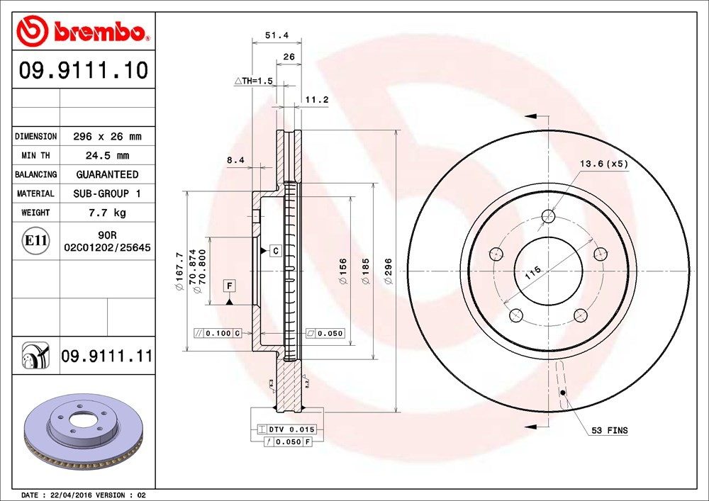 brembo disc brake rotor  frsport 09.9111.11