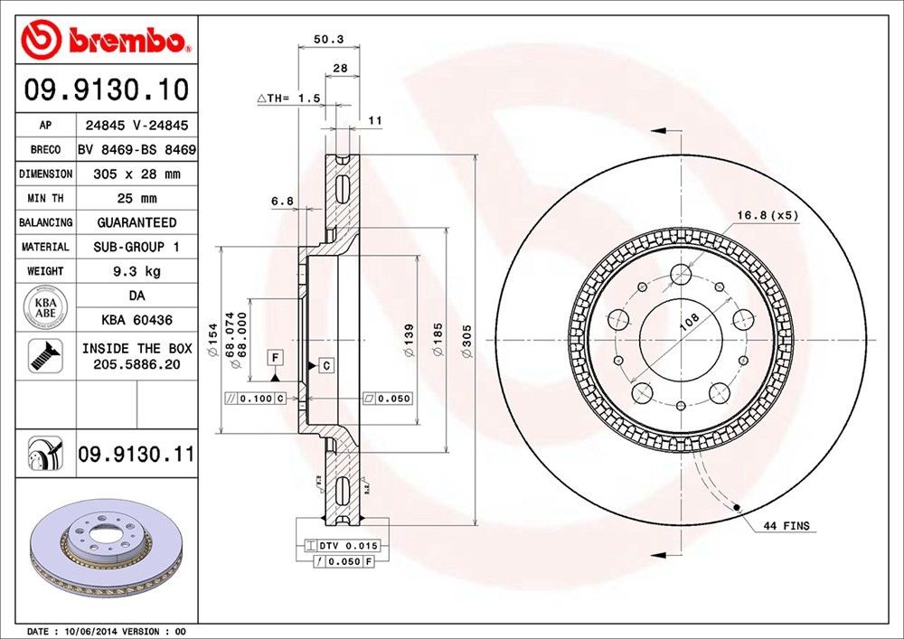 brembo disc brake rotor  frsport 09.9130.11