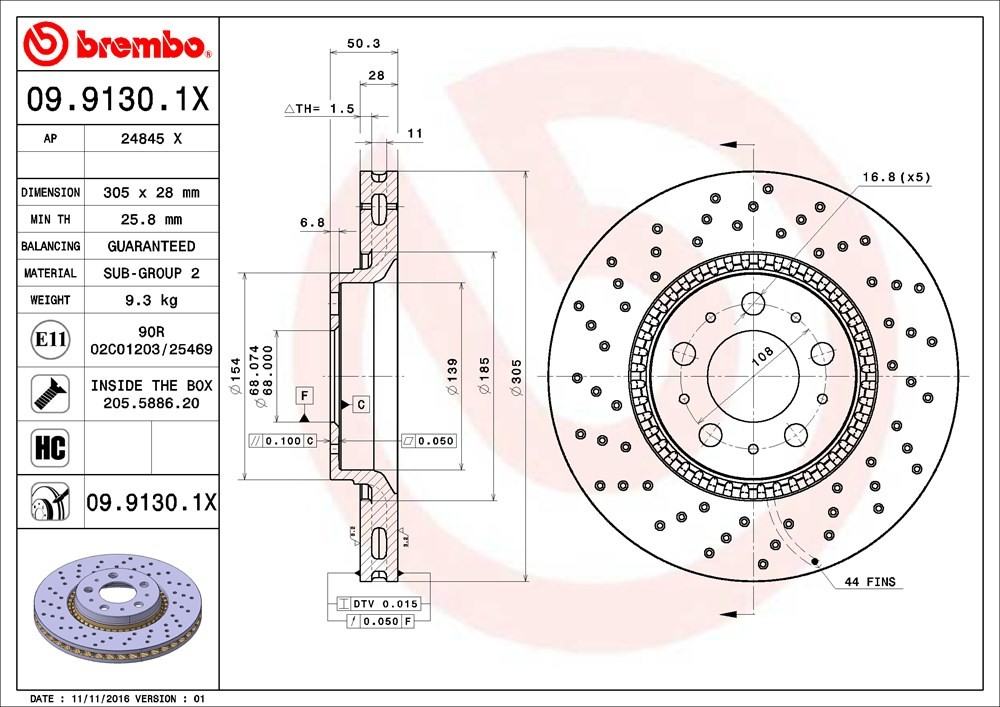 brembo disc brake rotor  frsport 09.9130.1x