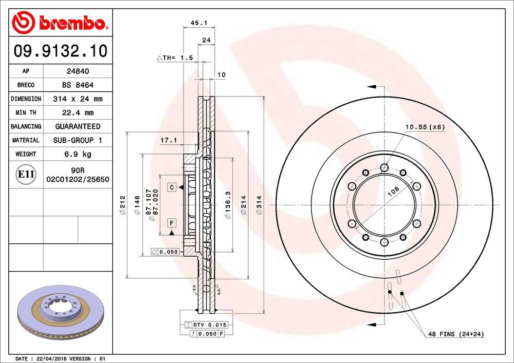 brembo disc brake rotor  frsport 09.9132.11