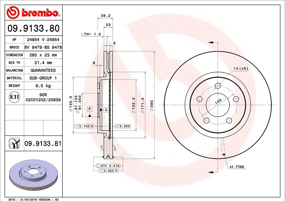 brembo disc brake rotor  frsport 09.9133.81