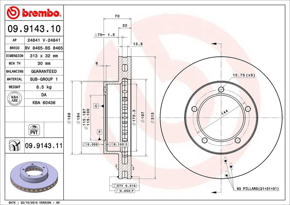 brembo disc brake rotor  frsport 09.9143.11