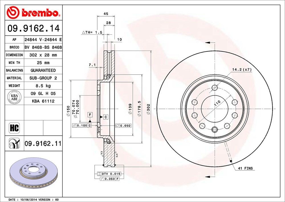 brembo disc brake rotor  frsport 09.9162.11