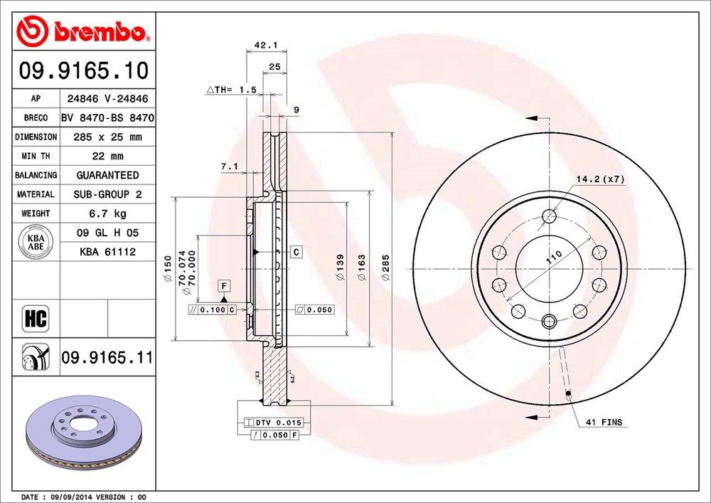 brembo disc brake rotor  frsport 09.9165.11