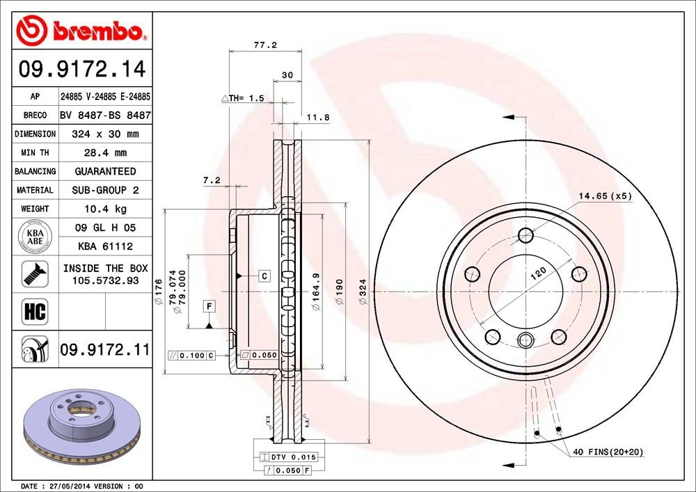 brembo disc brake rotor  frsport 09.9172.11