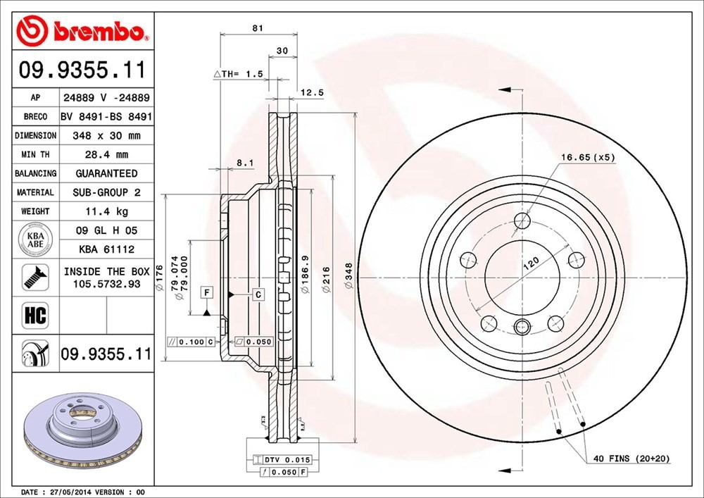 brembo disc brake rotor  frsport 09.9355.11