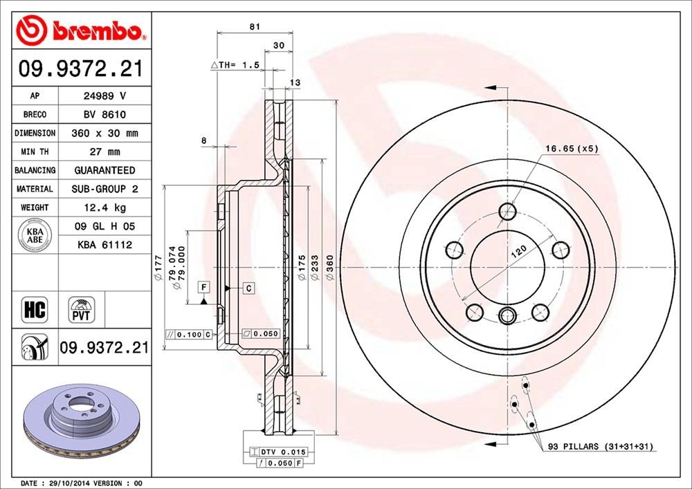 brembo disc brake rotor  frsport 09.9372.21