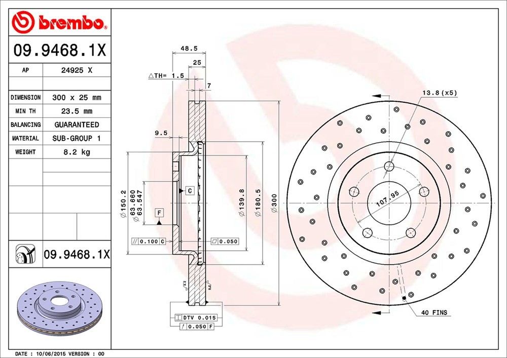 brembo disc brake rotor  frsport 09.9468.1x