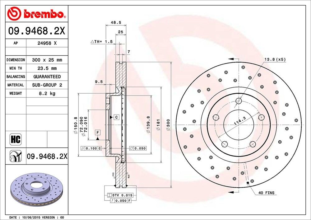 brembo disc brake rotor  frsport 09.9468.2x