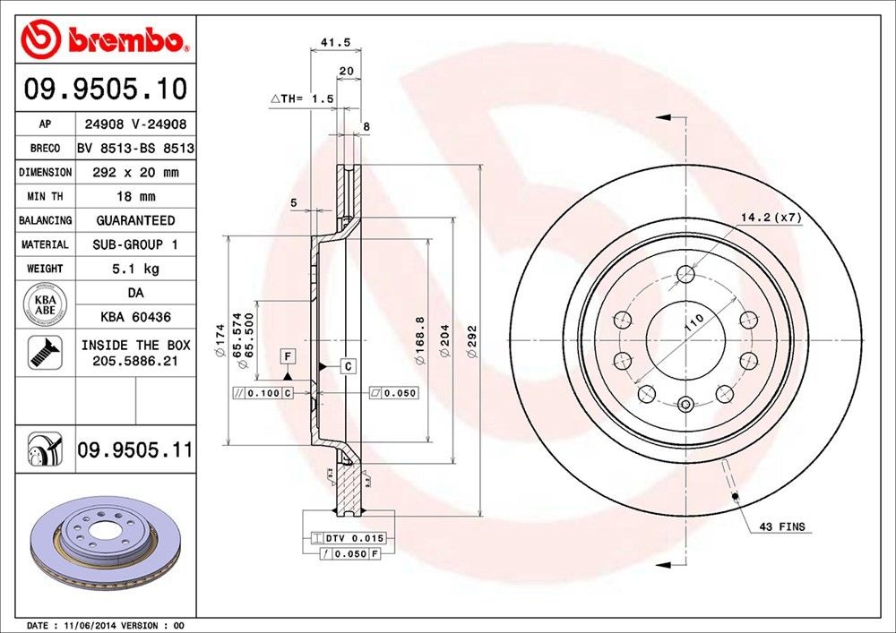 brembo disc brake rotor  frsport 09.9505.11