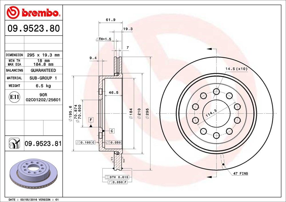 brembo disc brake rotor  frsport 09.9523.81