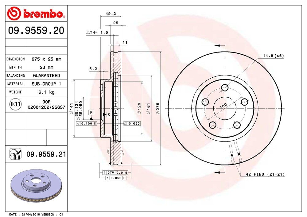 brembo disc brake rotor  frsport 09.9559.21