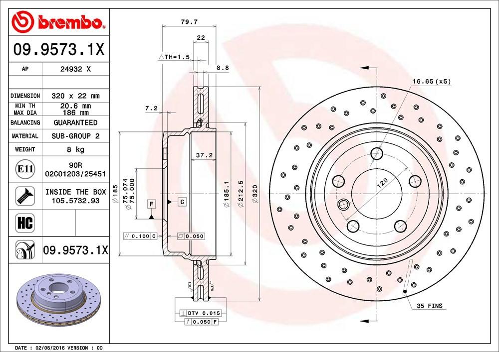 brembo disc brake rotor  frsport 09.9573.1x