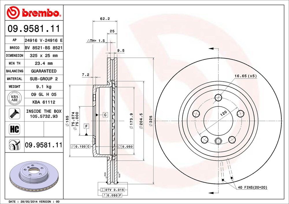 brembo disc brake rotor  frsport 09.9581.11