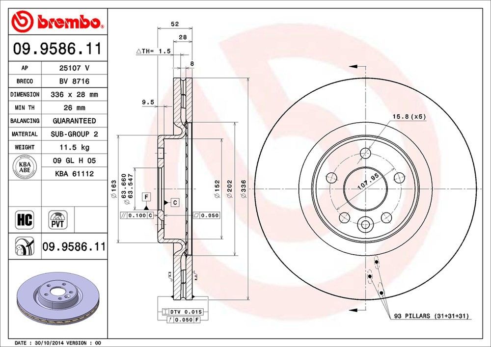 brembo disc brake rotor  frsport 09.9586.11