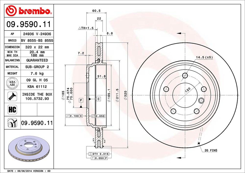 brembo disc brake rotor  frsport 09.9590.11