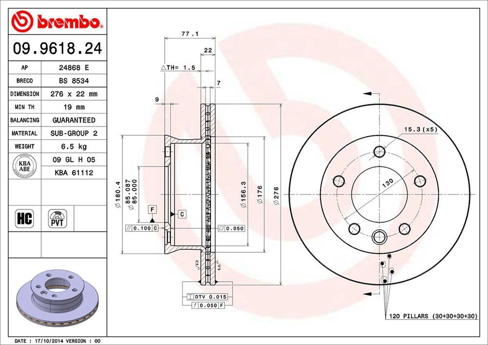 brembo disc brake rotor  frsport 09.9618.24