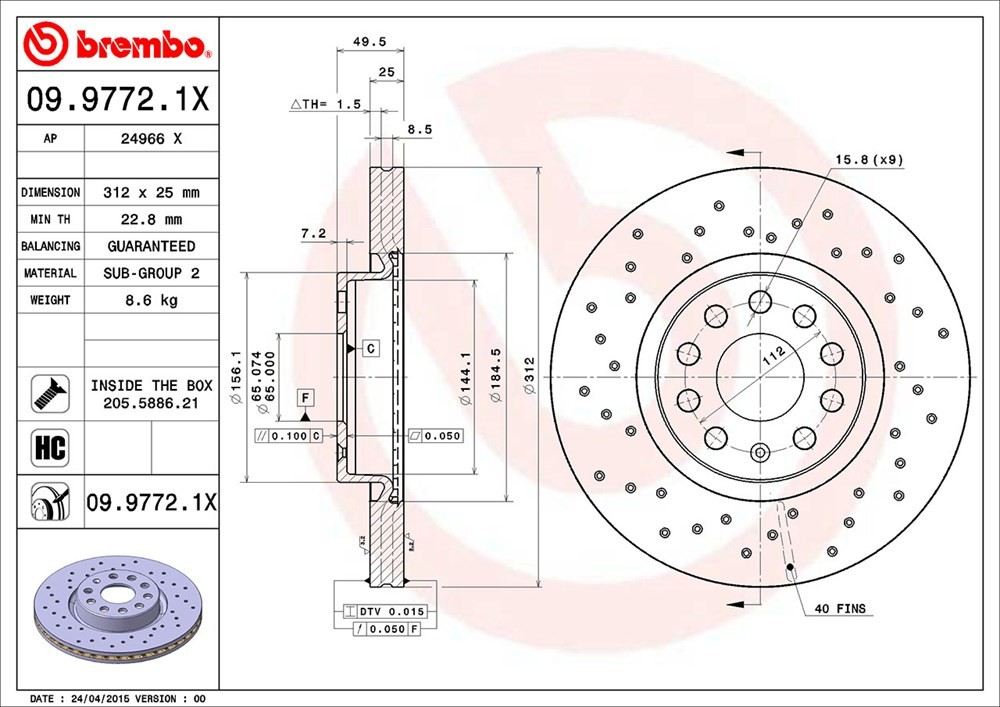 brembo disc brake rotor  frsport 09.9772.1x