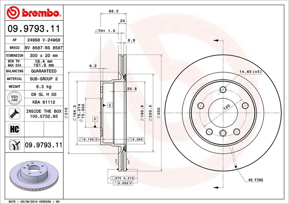 brembo disc brake rotor  frsport 09.9793.11