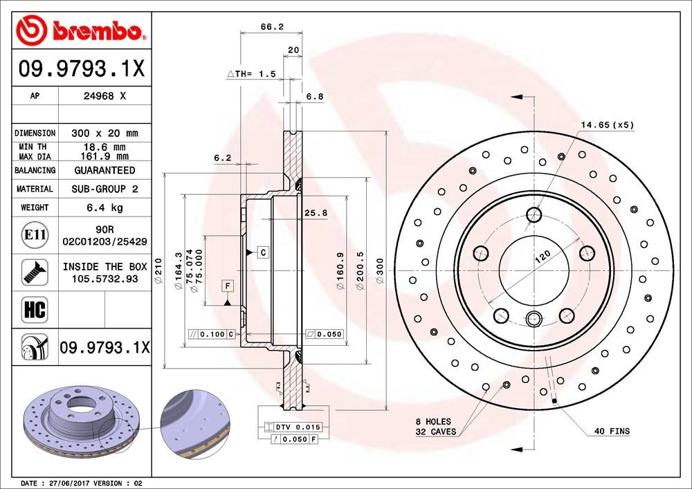 brembo disc brake rotor  frsport 09.9793.1x