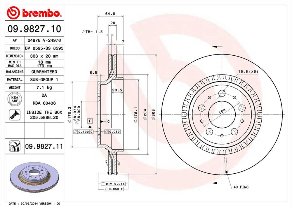 brembo disc brake rotor  frsport 09.9827.11