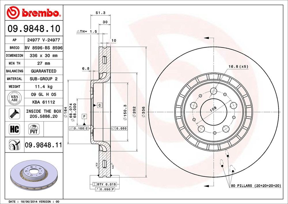 brembo disc brake rotor  frsport 09.9848.11