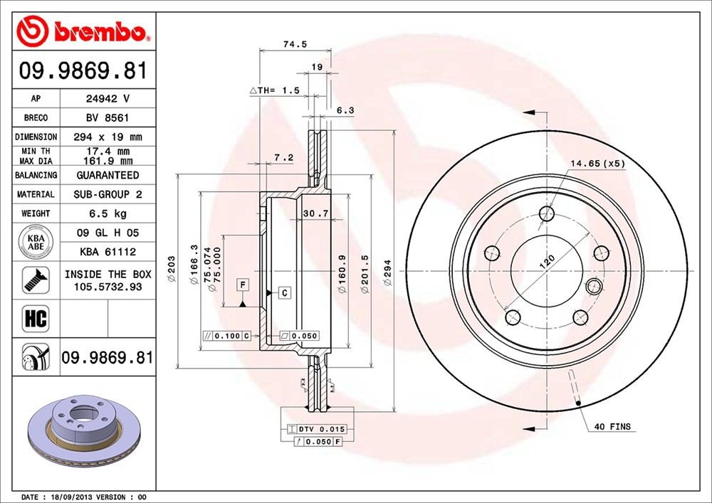 brembo disc brake rotor  frsport 09.9869.81