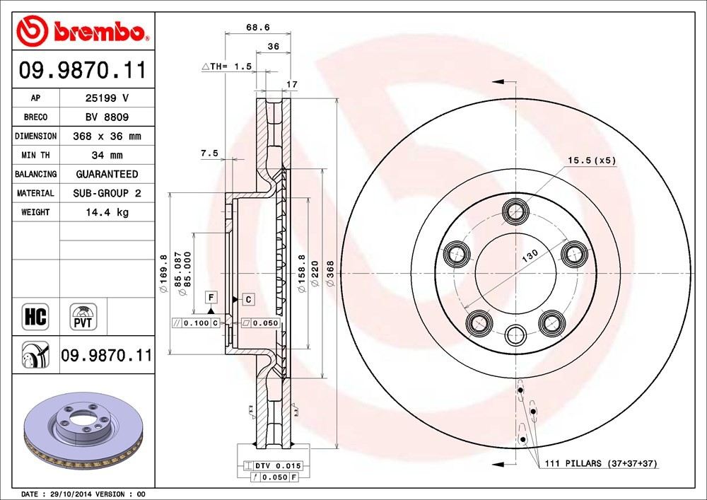 brembo disc brake rotor  frsport 09.9870.11