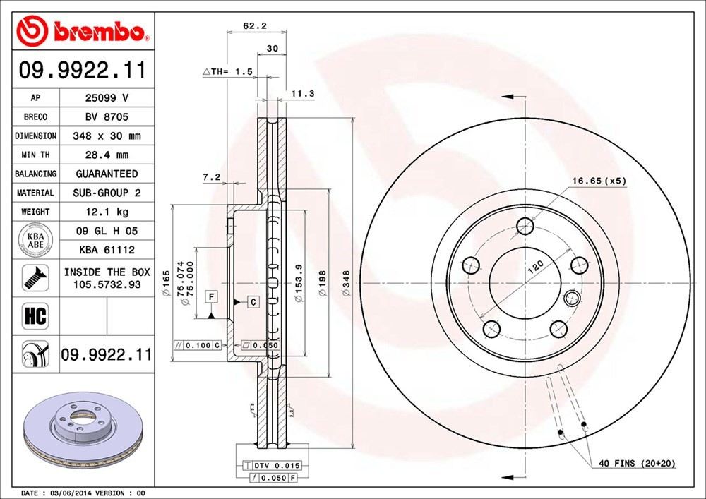 brembo disc brake rotor  frsport 09.9922.11