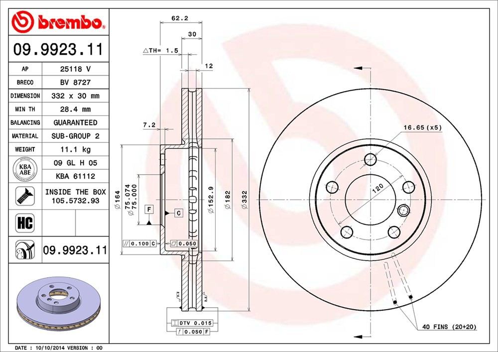 brembo disc brake rotor  frsport 09.9923.11