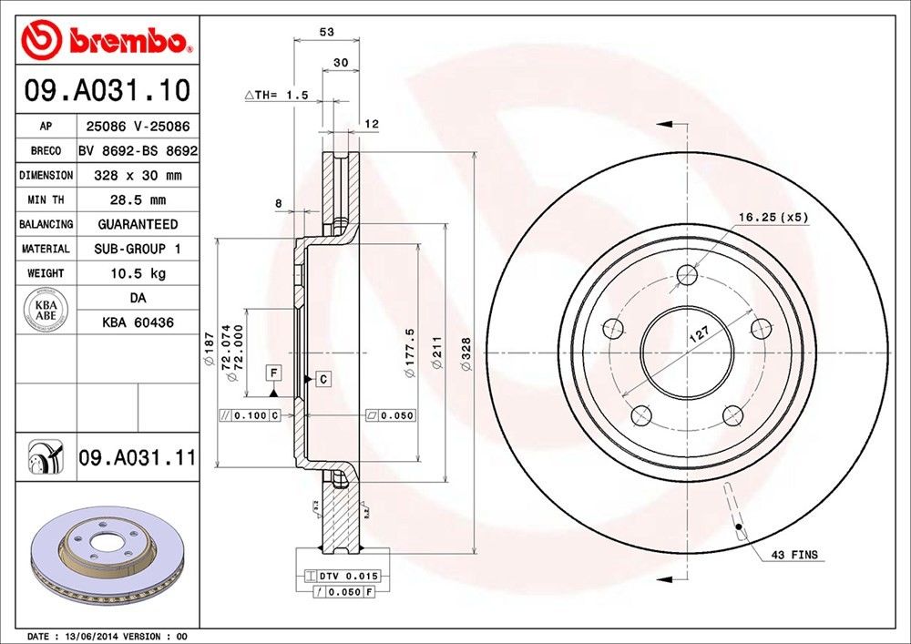 brembo disc brake rotor  frsport 09.a031.11