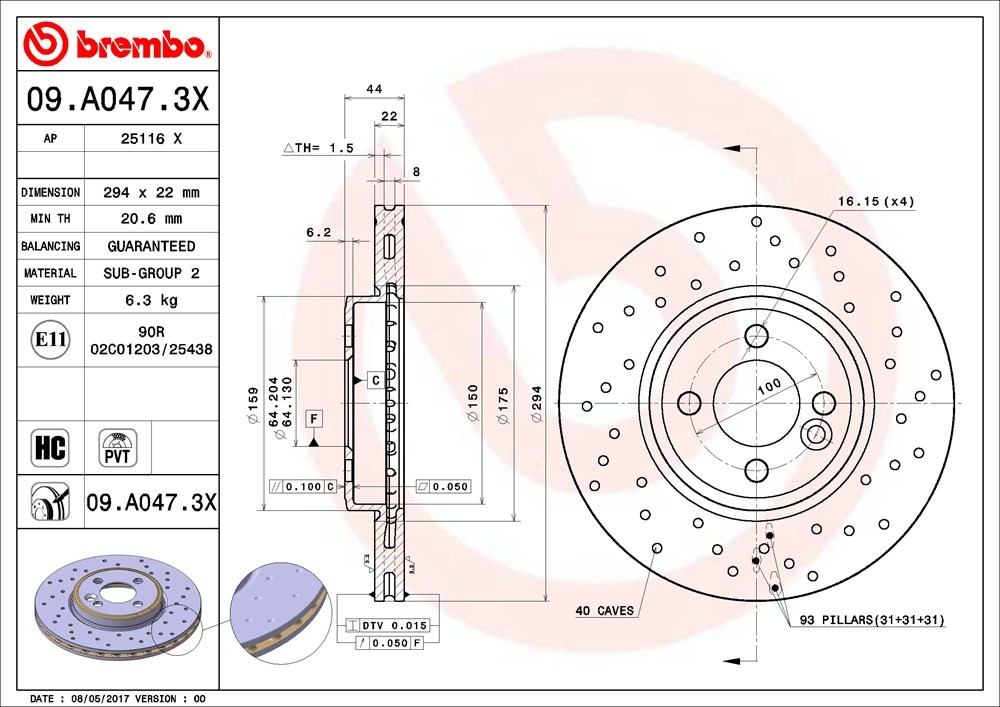 brembo disc brake rotor  frsport 09.a047.3x