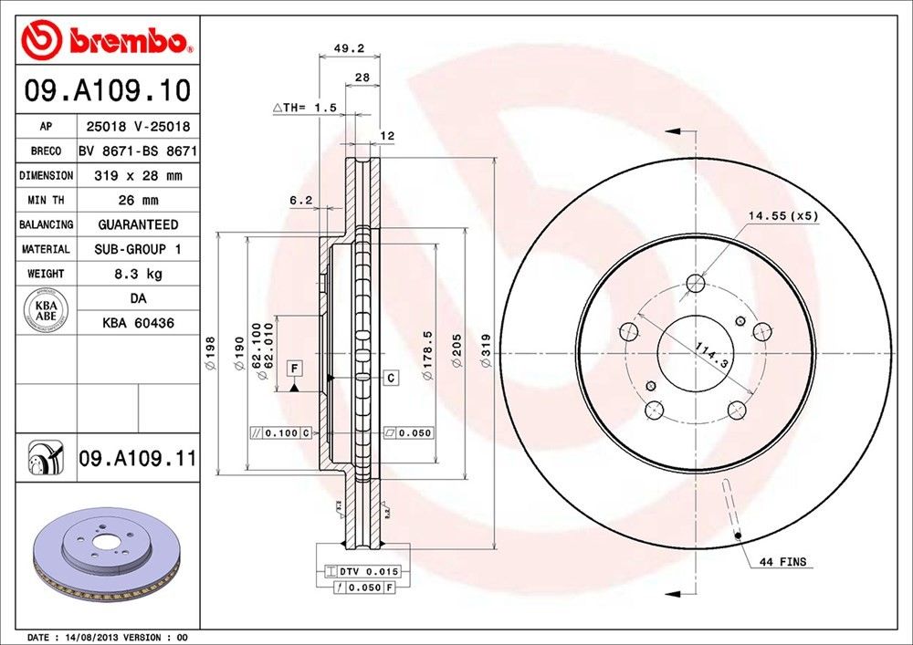 brembo disc brake rotor  frsport 09.a109.11