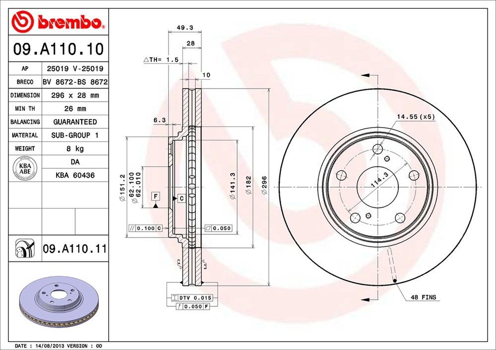 brembo disc brake rotor  frsport 09.a110.11