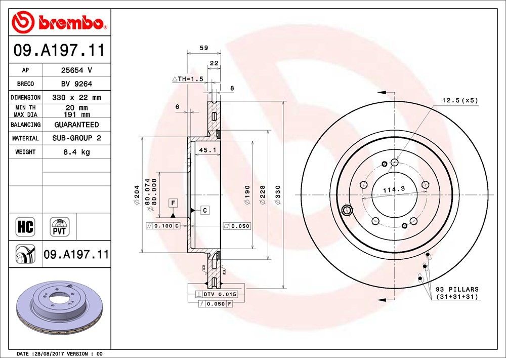 brembo disc brake rotor  frsport 09.a197.11