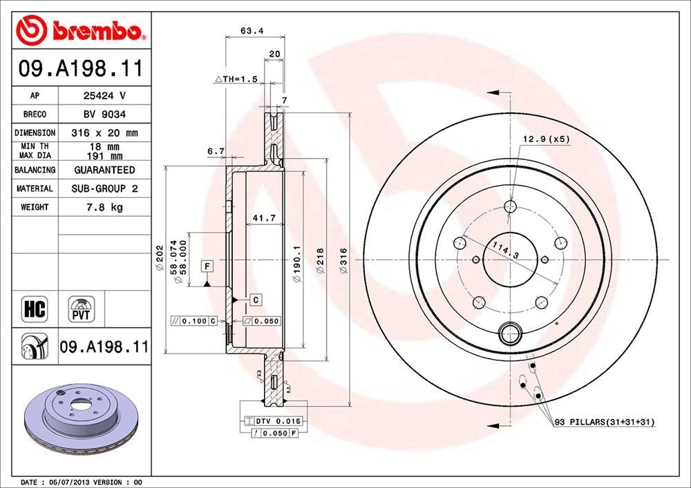 brembo disc brake rotor  frsport 09.a198.11