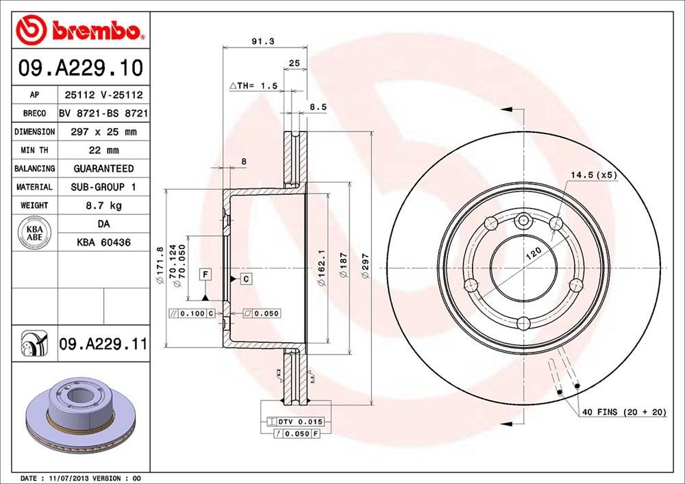 brembo disc brake rotor  frsport 09.a229.11