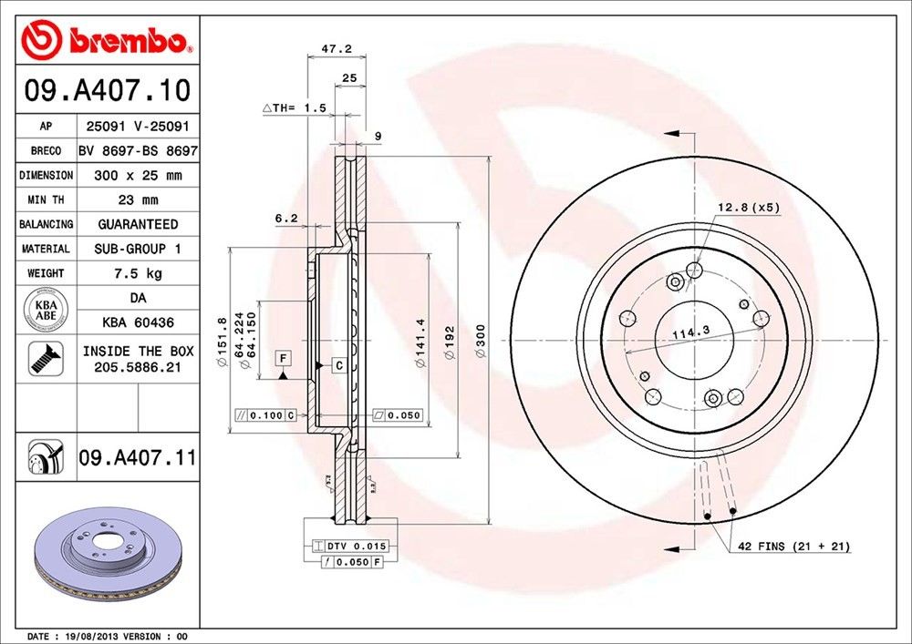 brembo disc brake rotor  frsport 09.a407.11