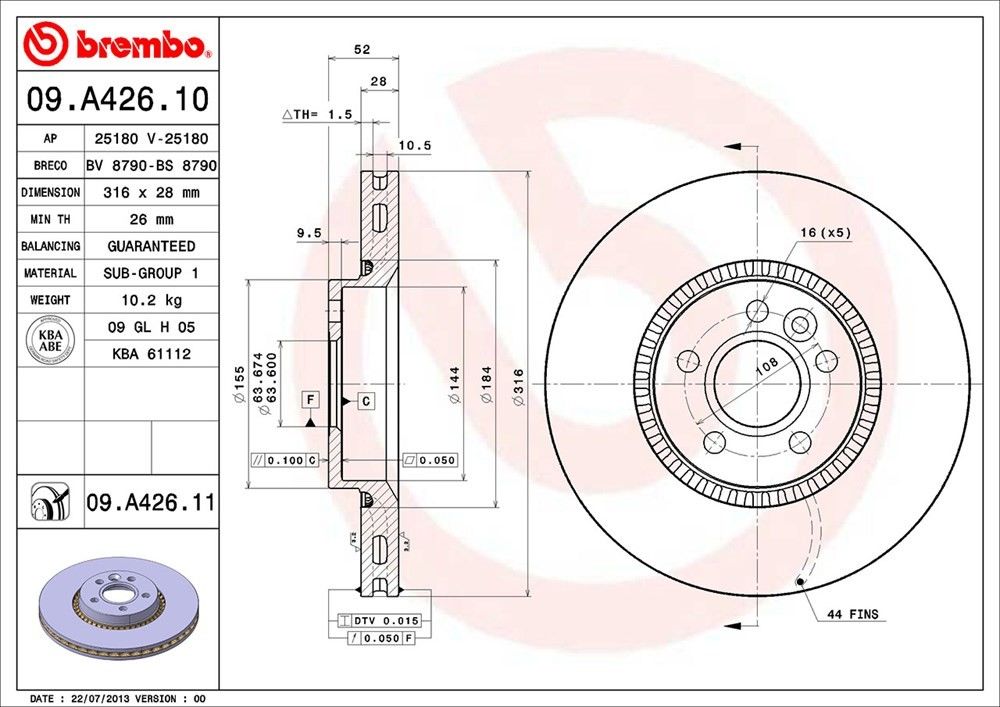 brembo disc brake rotor  frsport 09.a426.11