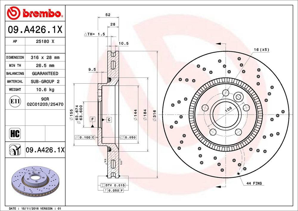 brembo disc brake rotor  frsport 09.a426.1x