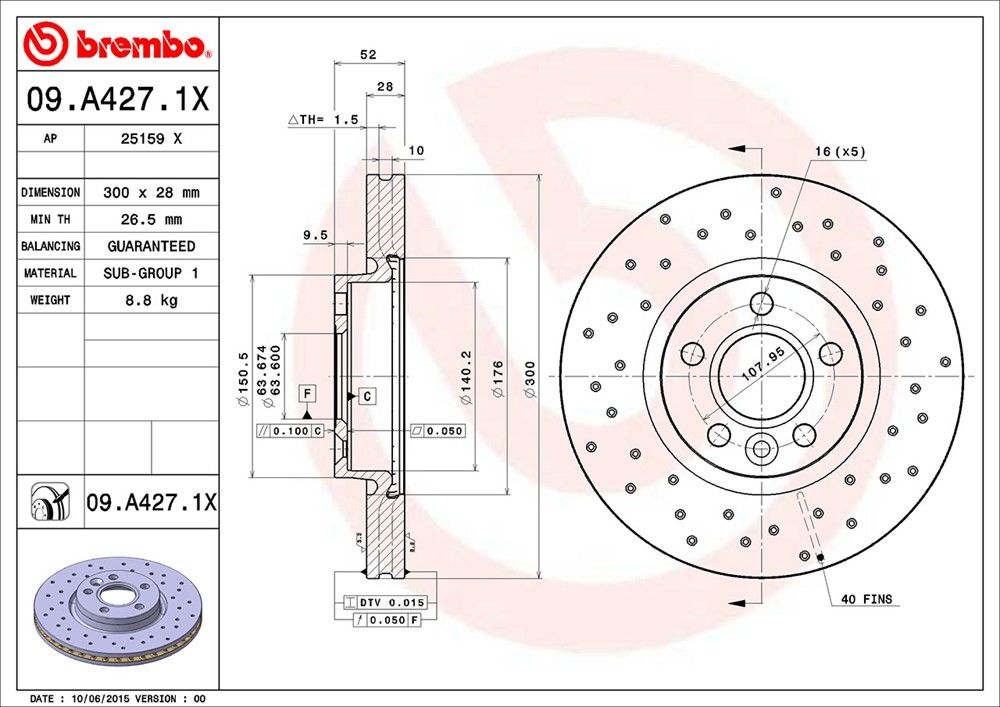 brembo disc brake rotor  frsport 09.a427.1x