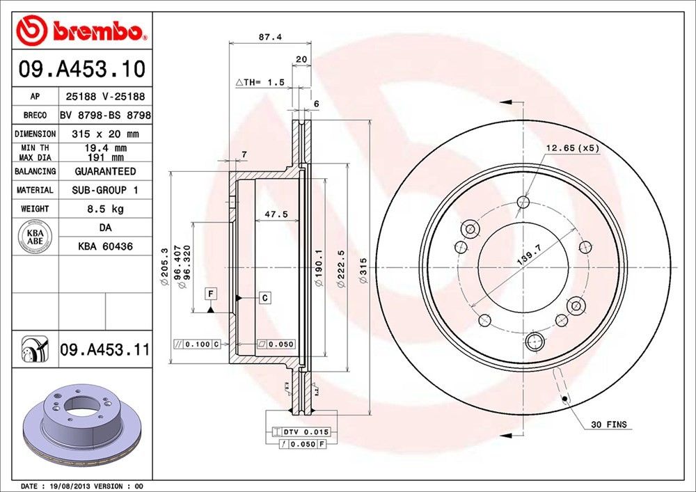 brembo disc brake rotor  frsport 09.a453.11